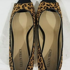 Ellen  Tracy Leopard Print Open Toe Low Heel  Sz 8